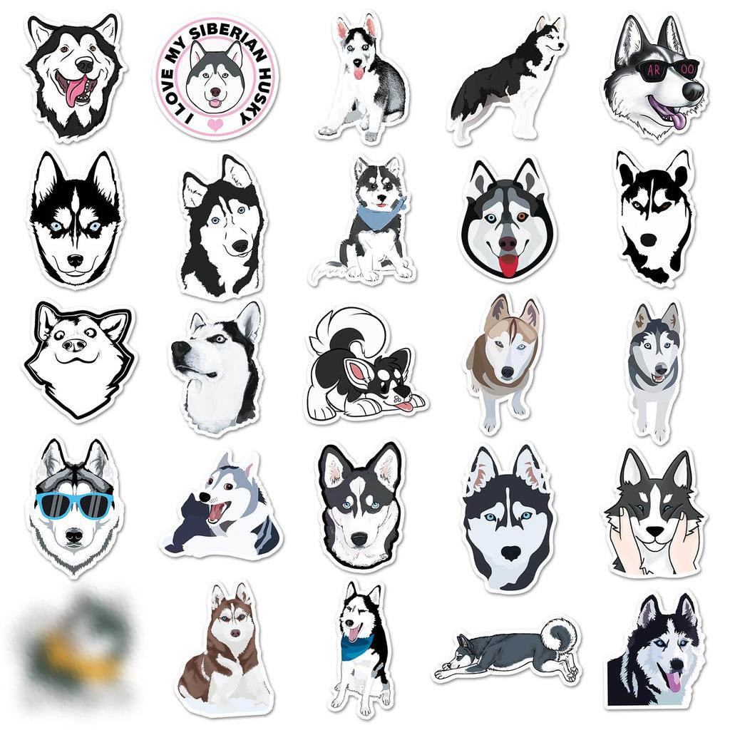 50 Husky Graffiti Stickers: Cartoon Animal Waterproof Stickers for DIY Skateboard, Phone, and Suitcase.