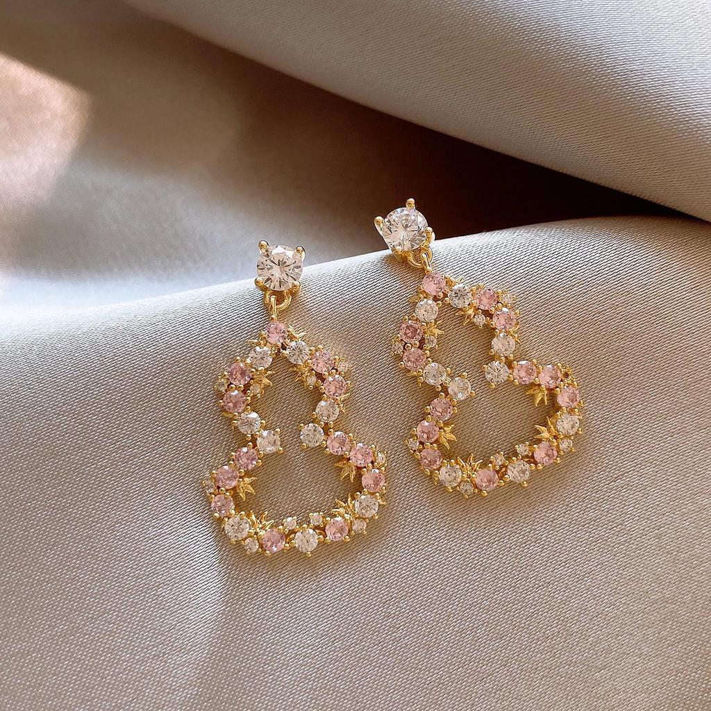 Exquisite Silver Needle Diamond Gourd Earrings - Retro & Versatile High-Class Studs