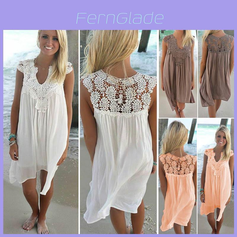 Elegant Plus Size Lady Boho Sleeveless Summer Beach Lace Dress For Women