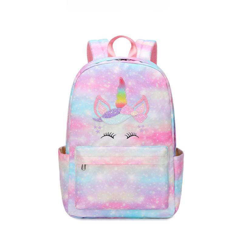 Lightweight Primary Secondary School Students Schoolbag Gradient Rainbow Unicorn Printed Backpack Large Capacity Rucksack Girl Lunch Bag