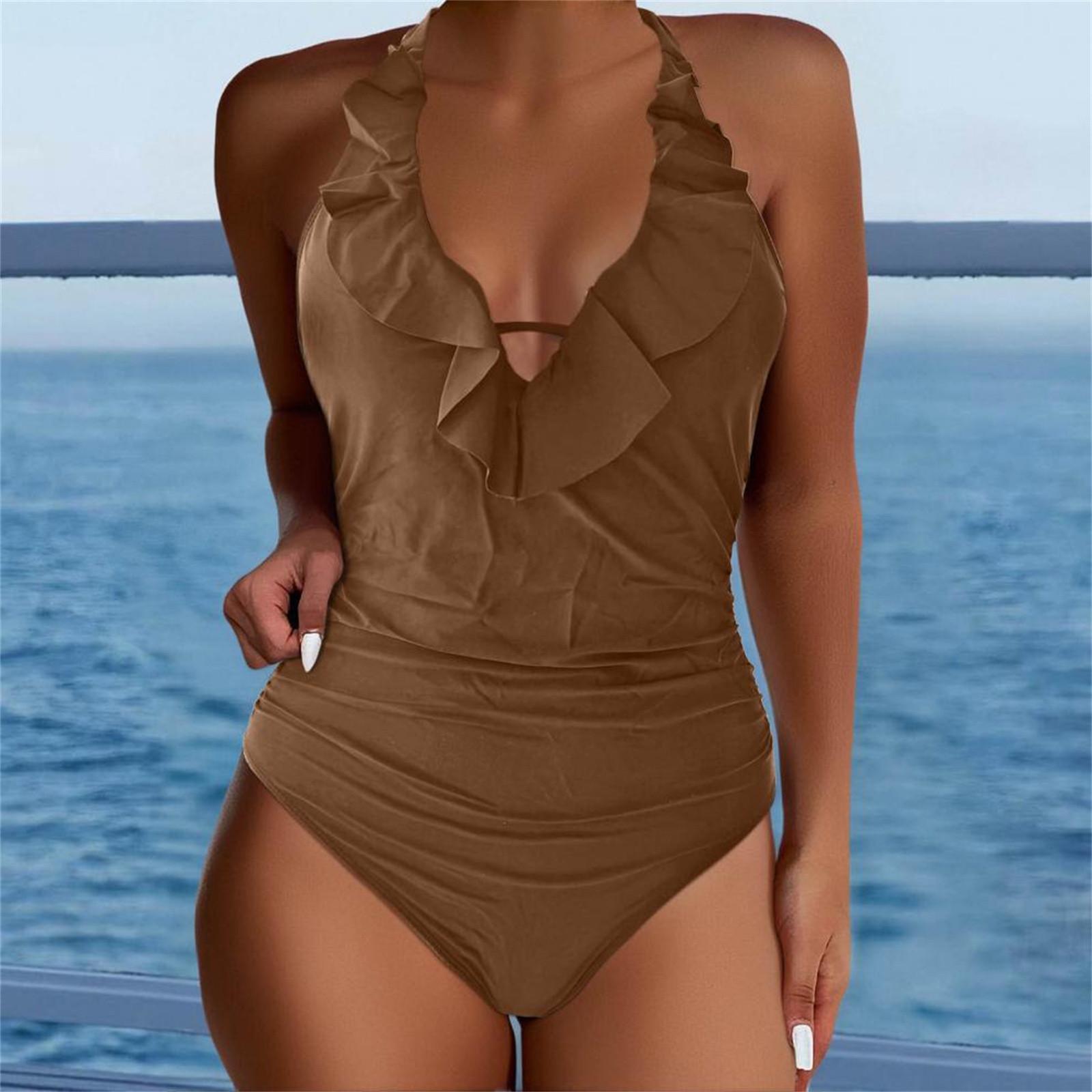 

Женский цельный модный бикини однотонный сексуальный с бюстгальтером без стального бюстгальтера купальник XXL