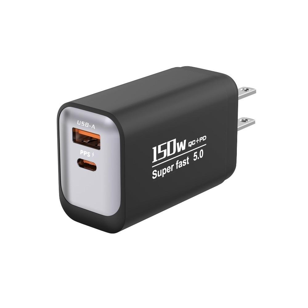 

USB A+C 150W Зарядний пристрій 2 порти Адаптер швидкої зарядки для Huawei/Xiaomi/Samsung US-Black