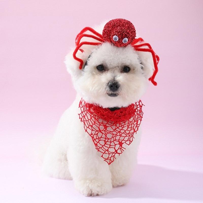 Halloween Pet Costume Dog Cats Neckerchief Cobweb Collar Scarf Pet Birthday Supply Dog Bandana Soft Triangular