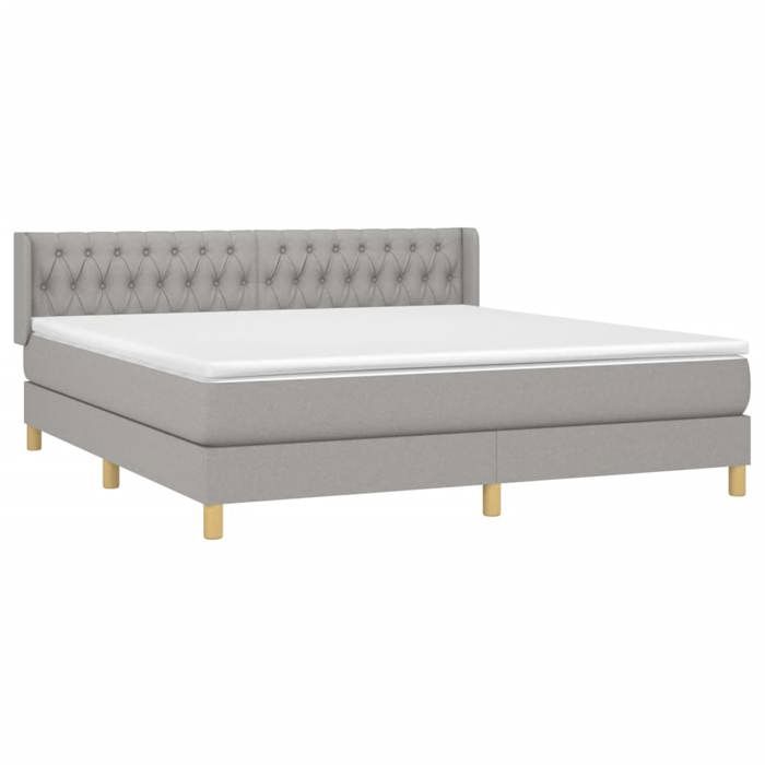 3130529 vidaXL Lit à sommier tapissier avec matelas Gris clair 180x200cm Tissu