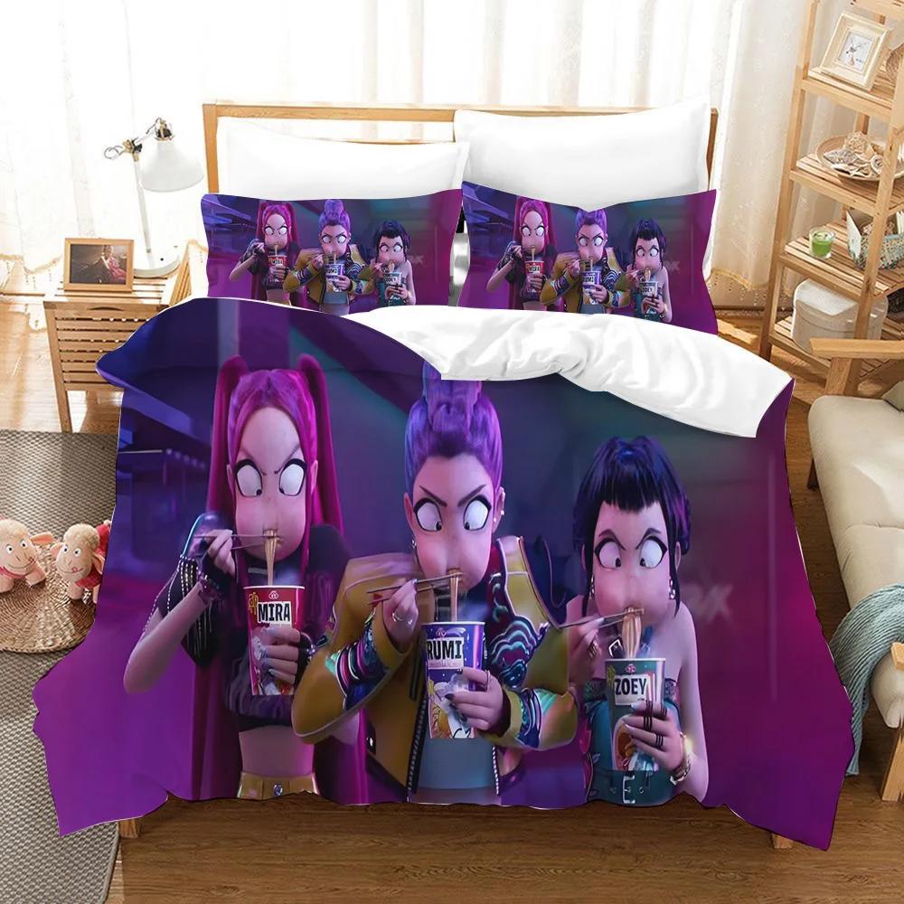 KPop Demon Hunters Duvet Cover Set Cartoon Rumi Mira Zoey Bedding Set Pillowcase Twin Full Queen King Size