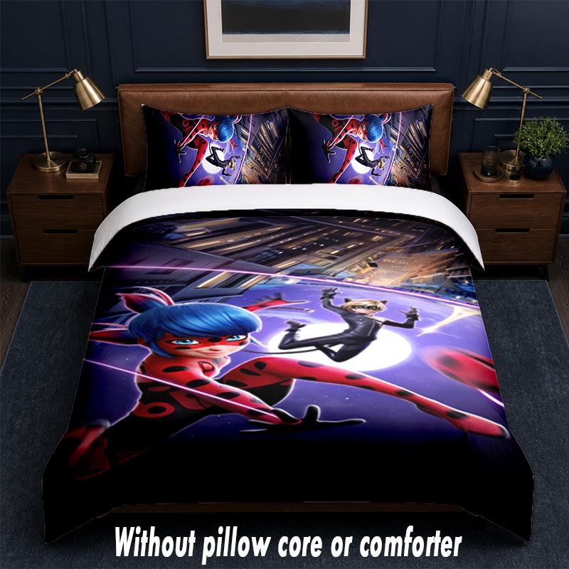 Miraculous Ladybug Design Povlečení na postel 1 Povlak na přikrývku + 2 Povlaky na polštář Měkké Prodyšné Domácí Lůžkoviny