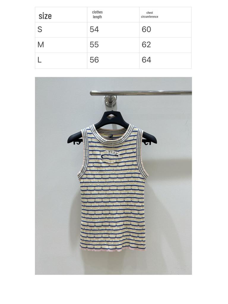 Gestreiftes ärmelloses Stricktop mit Stickerei für Frühling/Sommer