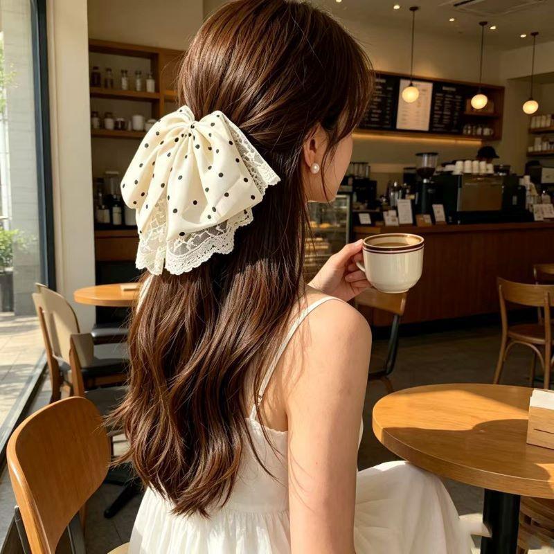 Handmade Chiffon Floral Bow Ponytail Clip for Voluminous Hair