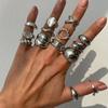 PuRui 14 Stück/Set Retro Kreative Silberfarbene Ringe für Damen Herren Gothic Chunky Dicke Hohlringe Finger Offen Verstellbarer Schmuck