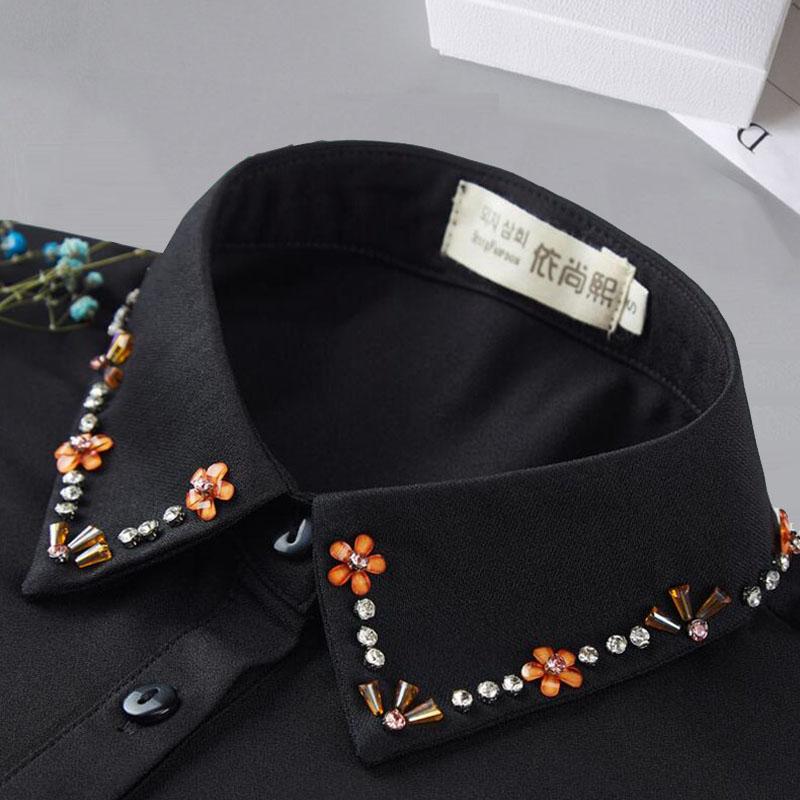Perfect Match Fashion Beaded Fake Collar Women Detachable Collars Black False Collars Woman Removable Chiffon Half Shirt Tie Nep Kraagie