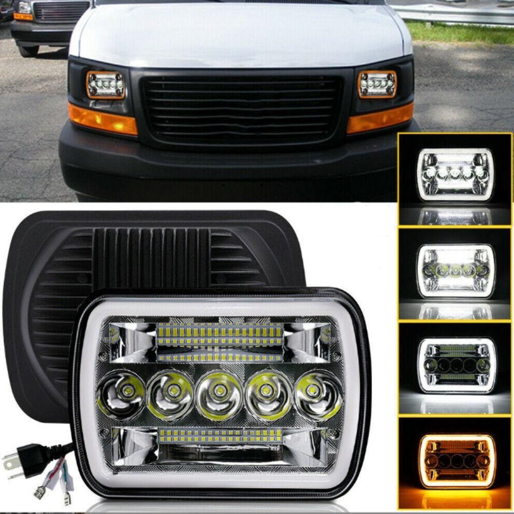 Square Design Led Headlights Amber DRL Headlight Assembly Automotive Headlamp  Car Modification