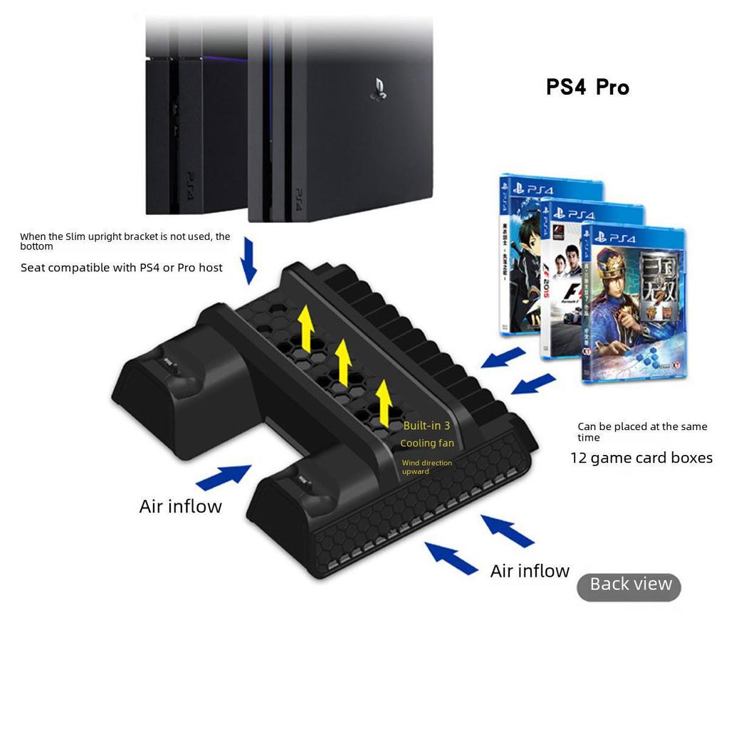 Βάση Ψύξης PS4/SLIM/PRO: Πολυλειτουργική Βάση με Ανεμιστήρα, Θήκη Δίσκων και Διπλό Φορτιστή.