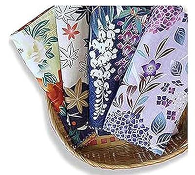 A Soft and Fluffy Tenugui Towel Made with Gauze Featuring Designs On Both Sides from a Kyoto Japanese Goods Manufacturer of Triple-layered (set 4).