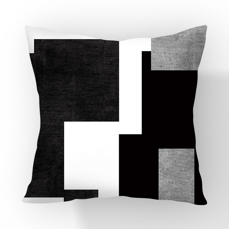 New Contrasting Color Pillow Geometric Pattern Stitching Black Pillow Case Living Room Sofa Cushion Car Pillow Case