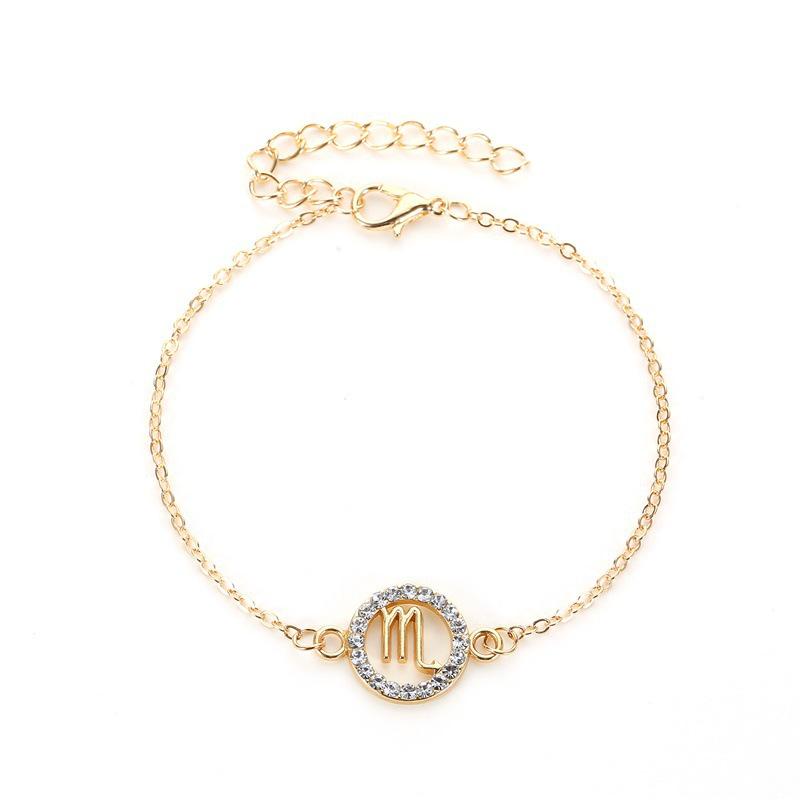 Hot-Selling Zodiac Diamond Bracelet - Stylish Round Hollow Design for Students and Couples