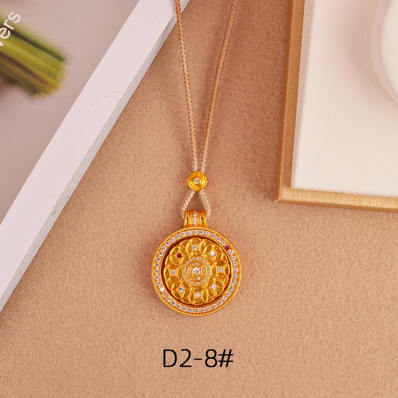 Rotatable Diamond-Inlaid Sand Gold Compass Pendant Necklace