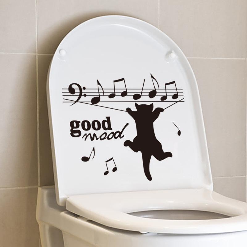 

Смешные наклейки для туалета с котом, черно-белые наклейки на стены в ванной, самоклеящиеся наклейки для домашнего декора, виниловое искусство 25x30cm