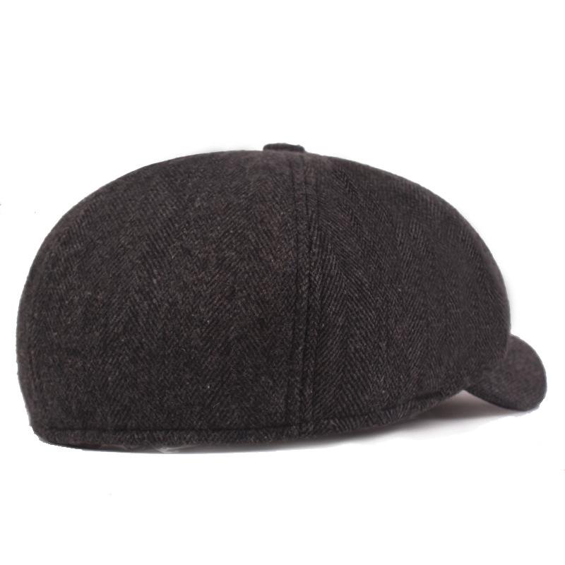 Herringbone Tweed Octagonal Hat Men's Beret Autumn and Winter Thickened Hat Outside The Duck Tongue Cap Old Man Hat