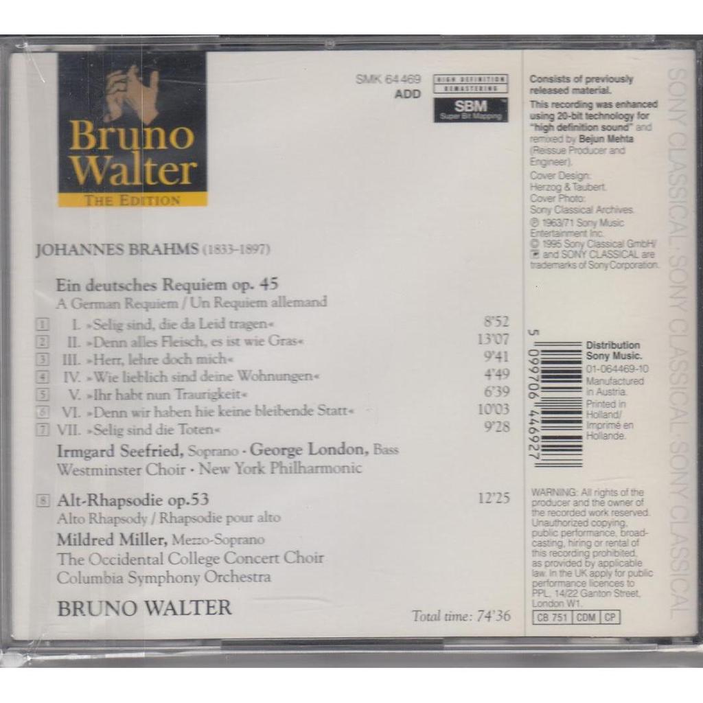 Used Brahms: A German Requiem Op. 45 & More - Walter Conducting