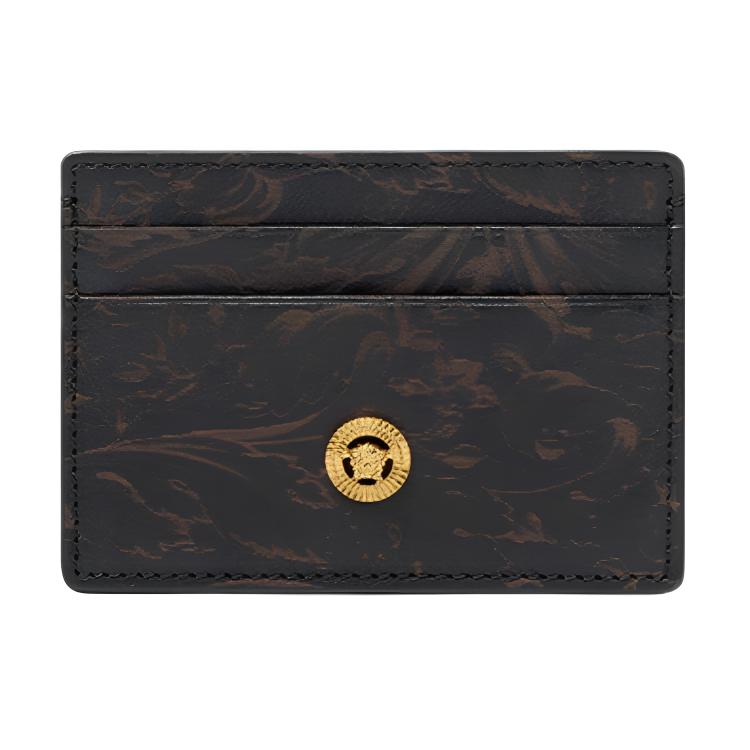 

Versace Barocco Sculpted Logo Metal Tag Leather Card Holder Men Accessories Black Gold DPN2467-1A14950-1B00V Basic Set (Bag+Dust Bag)