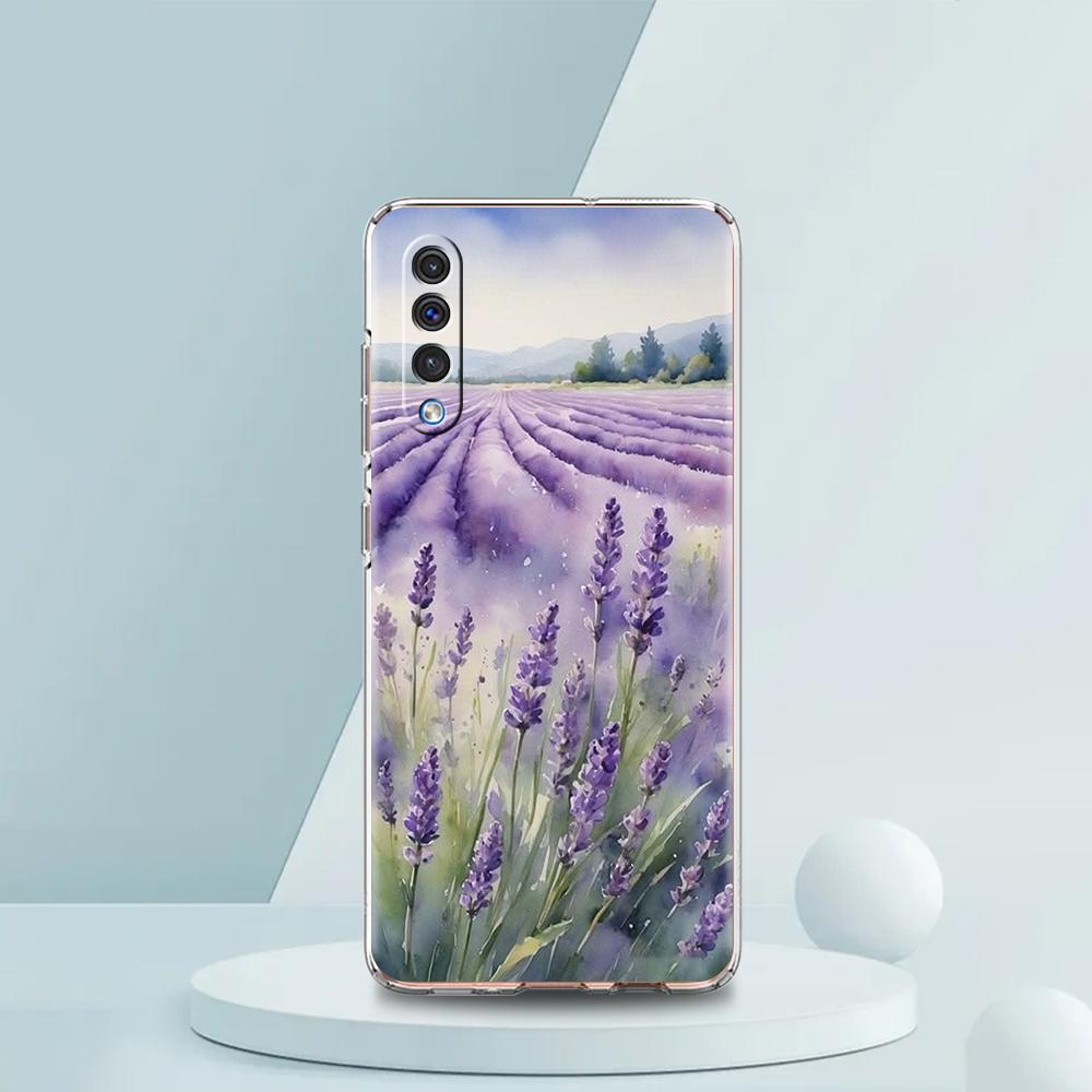 Transparent Phone Case for Samsung Galaxy A16 A14 A12 A22 A24 A42 A02 A03S A06 A20 A30 A40 Soft TPU Cover Lavender Pattern Capas