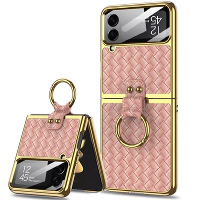 Husă de lux și eleganță ușoară pentru Samsung Galaxy Z Flip 4 Husă confortabilă cu model din piele țesătă cu inel la modă