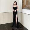 2025 Sexy Backless Strapless Floor-Length Slit Evening Gown for Foot Massage Technicians