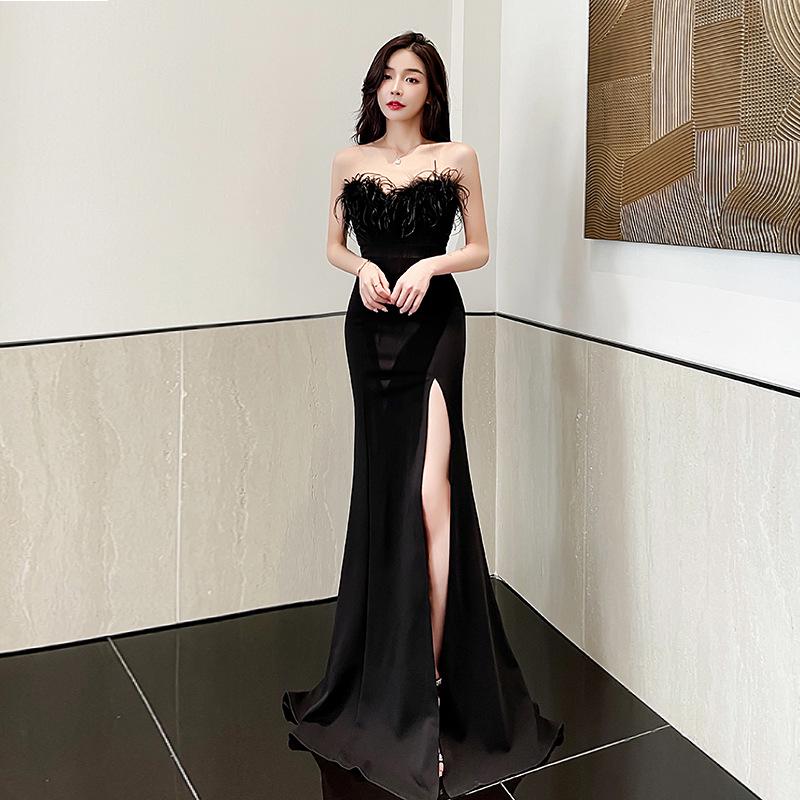 2025 Sexy Backless Strapless Floor-Length Slit Evening Gown for Foot Massage Technicians