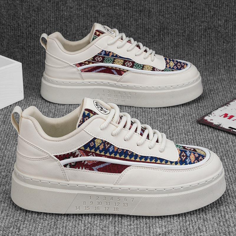 2025 Nationality Style Men Leather Casual Shoes Spring New Breathable Fabric Man Board Shoes Classic Platform Sports Shoes Plus