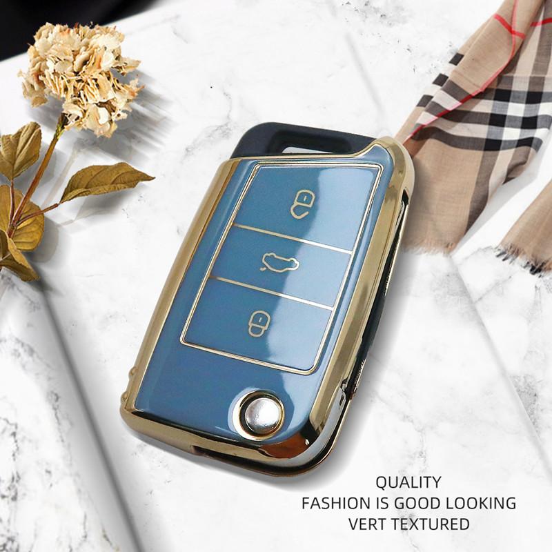 Luxuriöse Fernbedienungsschlüsselhülle für Volkswagen VW Polo Golf 7 MK7 Tiguan MK2 für SEAT Ateca Leon FR 2 Ibiza für Skoda Octavia