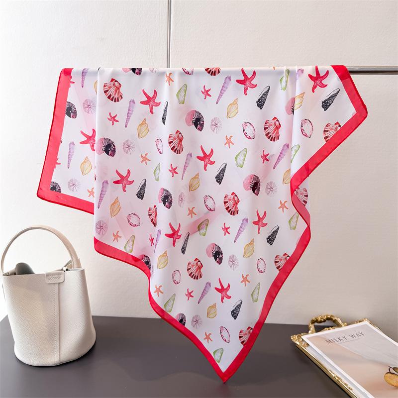 Spring And Summer Beach Printed Imitation Silk Scarf Square Scarf High-End Shawl Versatile Neck Small Square Scarf Headscarf