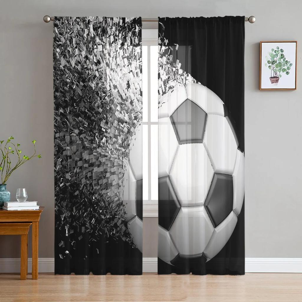Bunte Fußball-Farbkunst-Fußball-Tüll-Vorhänge für Wohnzimmer-Dekoration, Fenstervorhang für Schlafzimmer, Voile-Organza-Vorhänge