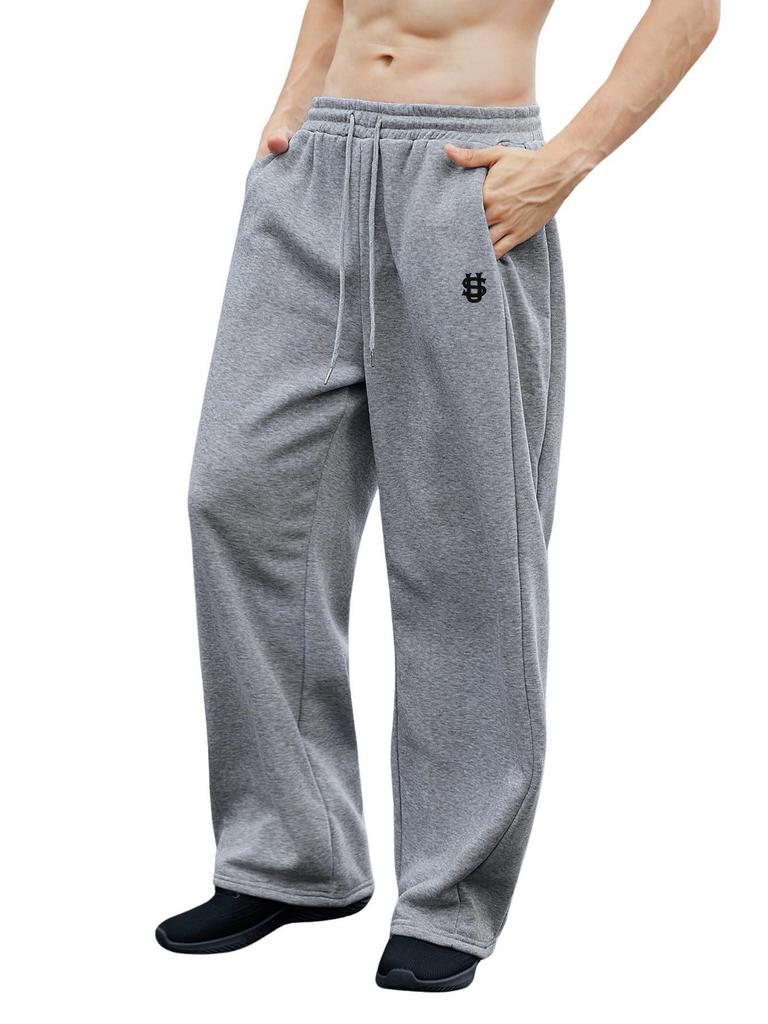 Men's Cross-Border Embroidered Sweatpants: Casual Wide-Leg, Autumn/Winter, Plus Velvet