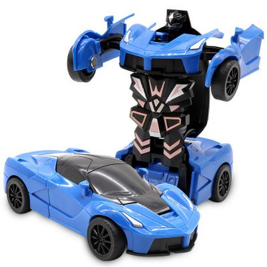 One-Key Transforming Bugatti Pull-Back Car Robot Toy