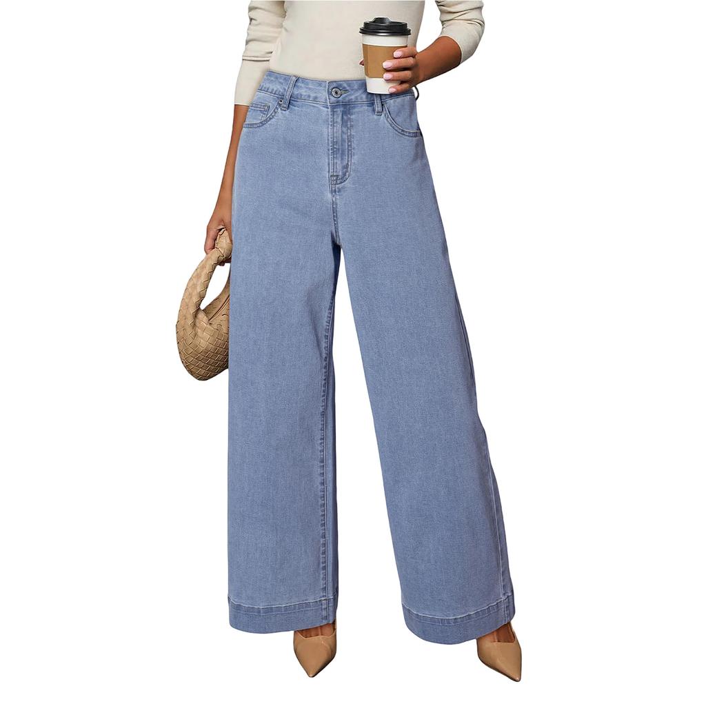 Women's Wide Leg Jeans High Waisted Stretchy Straight Leg Baggy Drawstring  Denim Pants