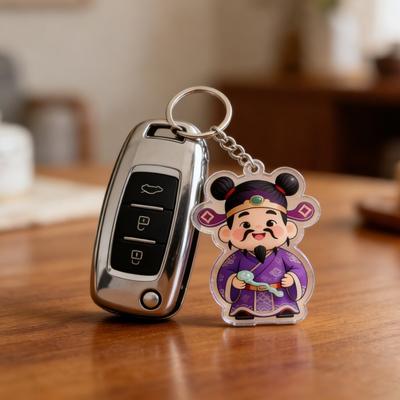 Keychain Pendant God of Wealth Charm Acrylic Double-Sided Clear National Keychain Lucky Yuanbao Decoration