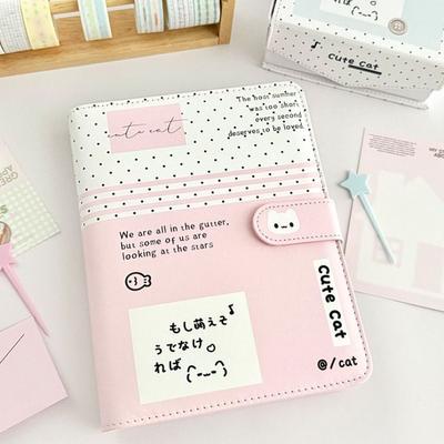 PU Leather Loose-leaf Notebook Polka Dot Cat Photocard Protector Kawaii Photo Album  School Office