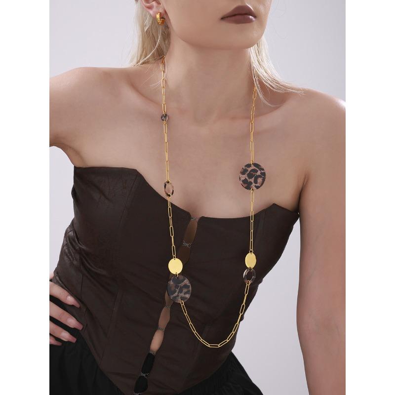 

Leopard Print Disc Sweater Necklace New Fashionable Neck Chain Accessories
