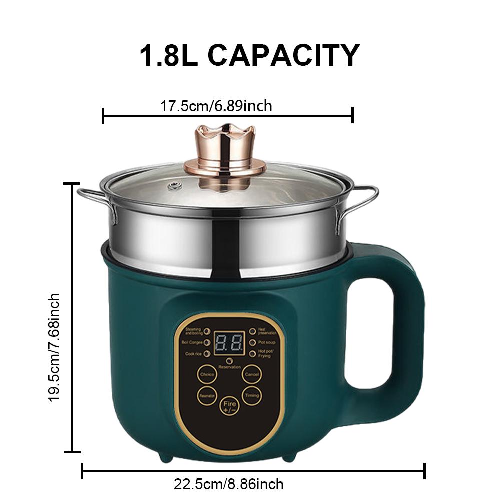 Hot Pot Electric with Steamer Portable Nonstick Frying Pan 1.8L Non-stick Cooking Pot for Pasta/Soup/Steak/Egg/Oatmeal