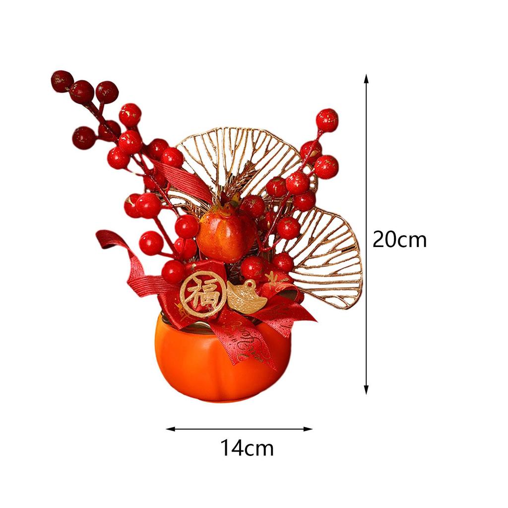 New Year Decoration Desk Fu Character Flower Pot Red Berry for Wedding Office China Spring Festival Indoor Housewarming Gift