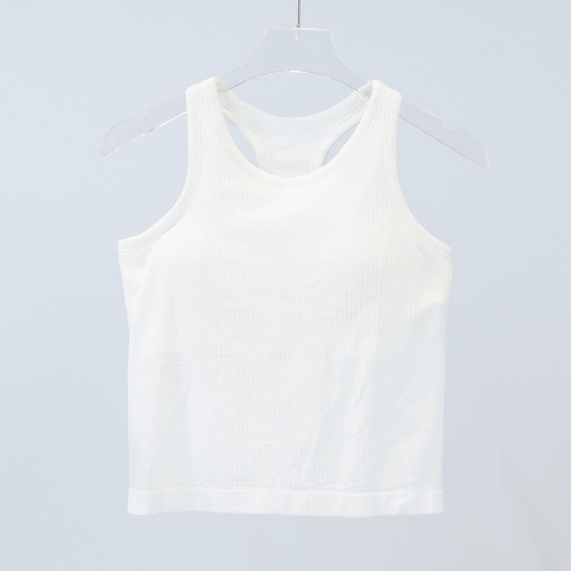 Women's High Elastic Knitted Ribbed Yoga Tank Top with Built-in Chest Pads, Waist Cinching, and Comfortable Summer Fit