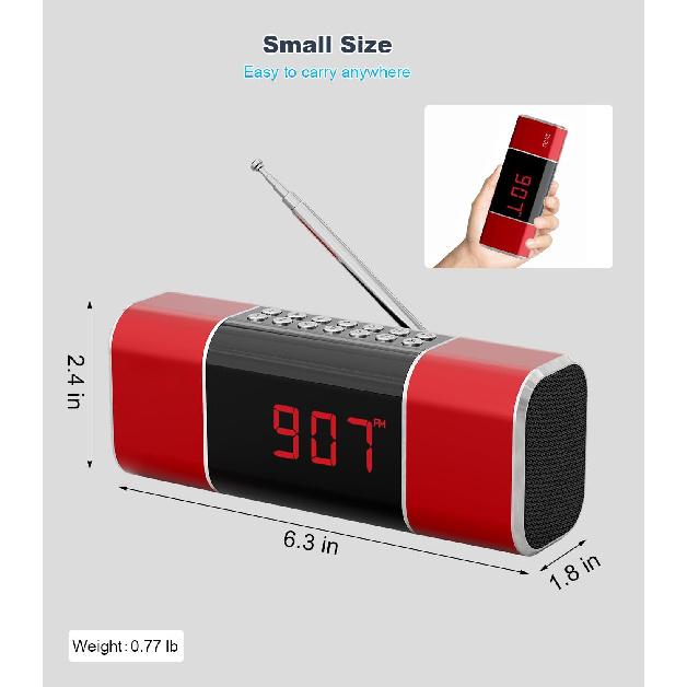 Kleines digitales FM-Radio mit Bluetooth-Lautsprecher, tragbares wiederaufladbares USB/SD-Karten-MP3-Player-Radio mit drahtlosem Lautsprecher und Kopfhöreranschluss