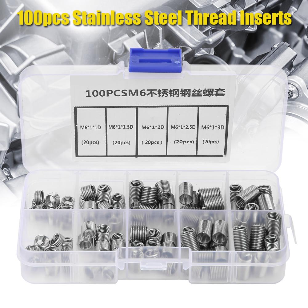 100pcs M6 Stainless Steel Coiled Wire Helical Screw Thread Inserts Set