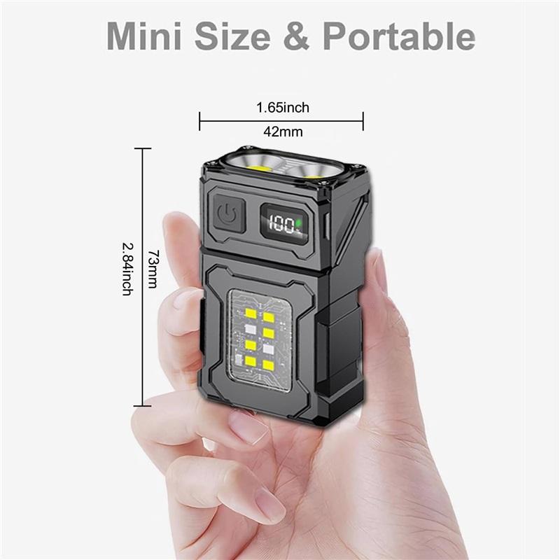 High Power Mini Led EDC Flashlight COB 1200mAh USB Rechargeable Torch Lamp Portable Magnetic Digital Display Work Light