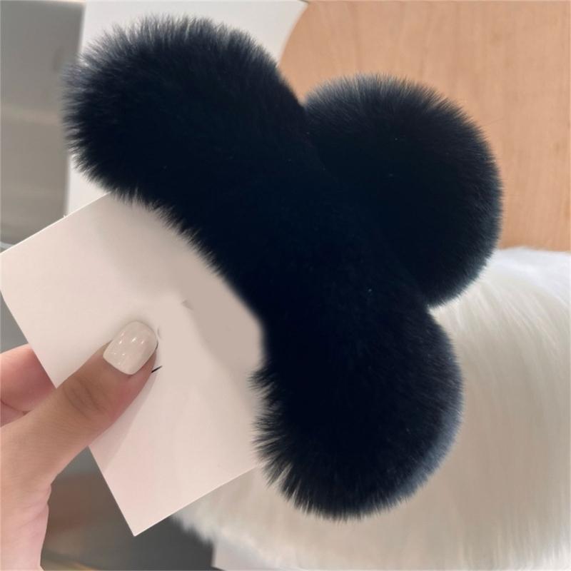 2Pcs Large Size Faux Furs Hair Clip For Long Hair Strong Hold Korean Style Fashion Accessory Multiple Colors Available