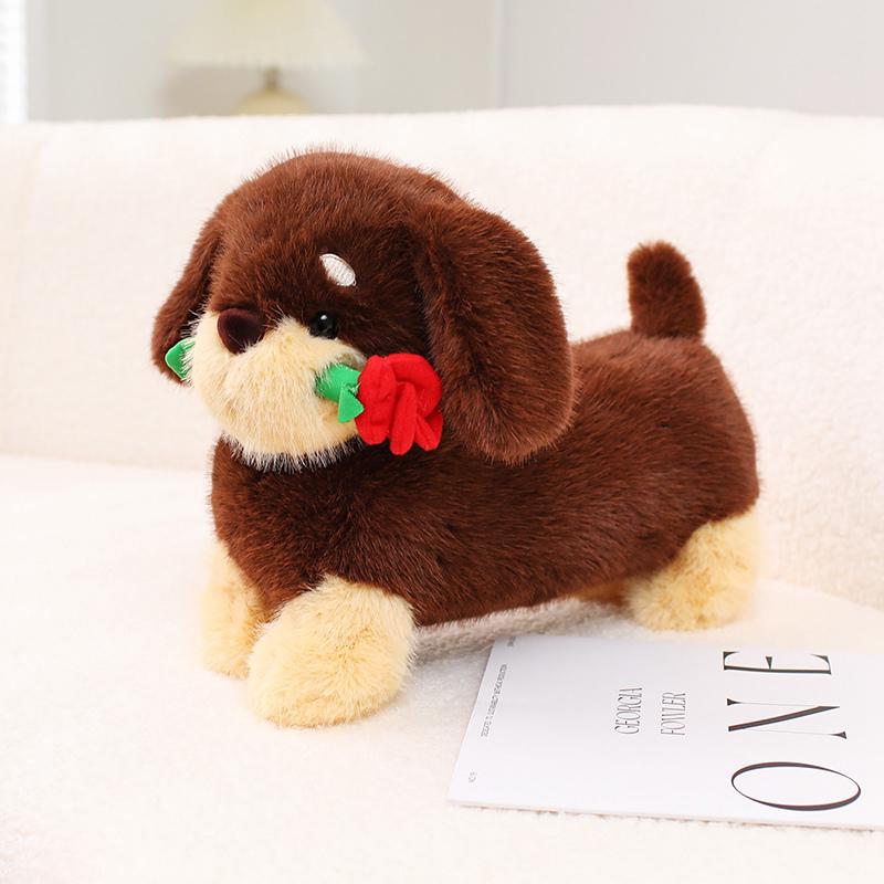 

Dachshund Dog Rose Soft Plush Toy Brown Black Puppy Dog Flowers Stuffed Plushies Dolls Valentine s Day Wedding Gifts Ideal For Girls 23CM