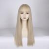 Lolita Style White Gold Long Straight Wig With Full Bangs Women Cosplay Party Costume