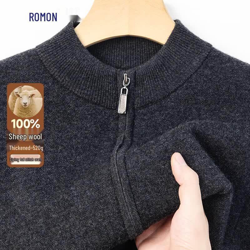 Romon Men s Thickened 100% Pure Wool Zipper Cardigan L