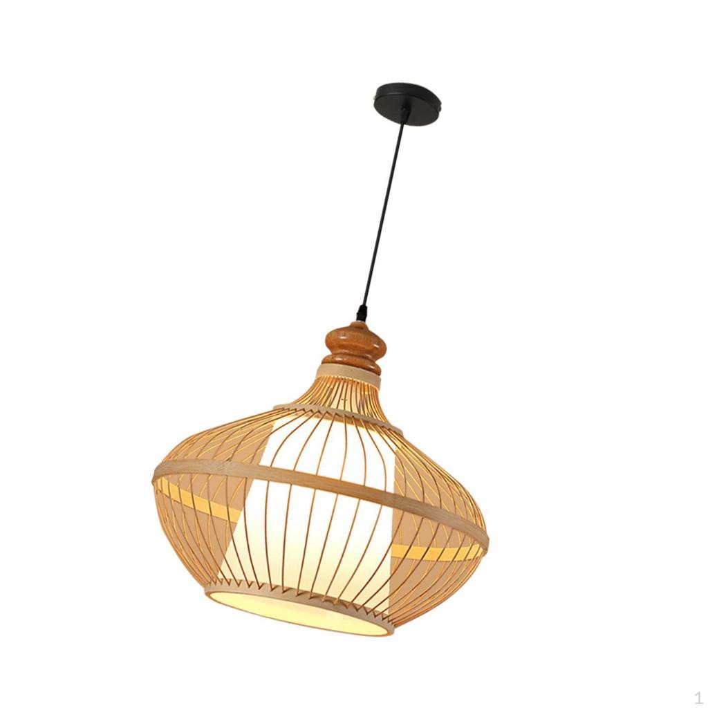 Bamboo Woven Pendant Lamp Light Rustic Weave Ceiling with Adjustable Cord for