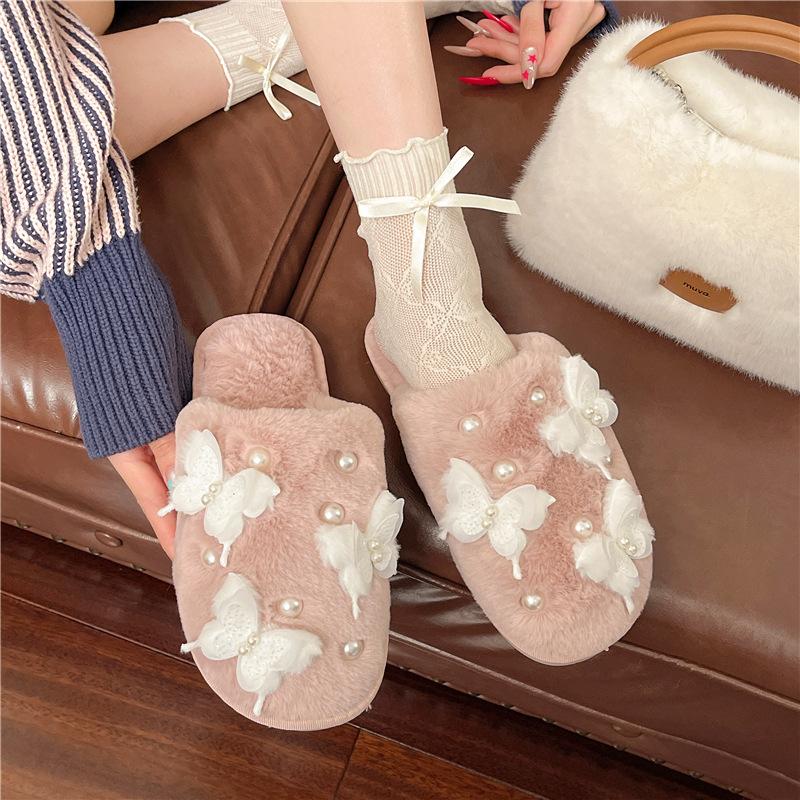 Thick-soled fluffy slippers women's outer wear 2025 new autumn and winter fluffy fashion home cotton slippers plush cotton slippers